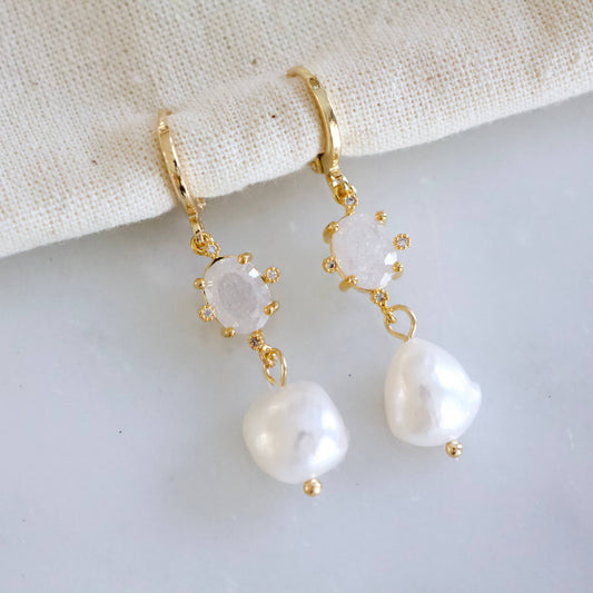 Opalite and Pearl Hoop Earrings - Storm and Sky Shoppe