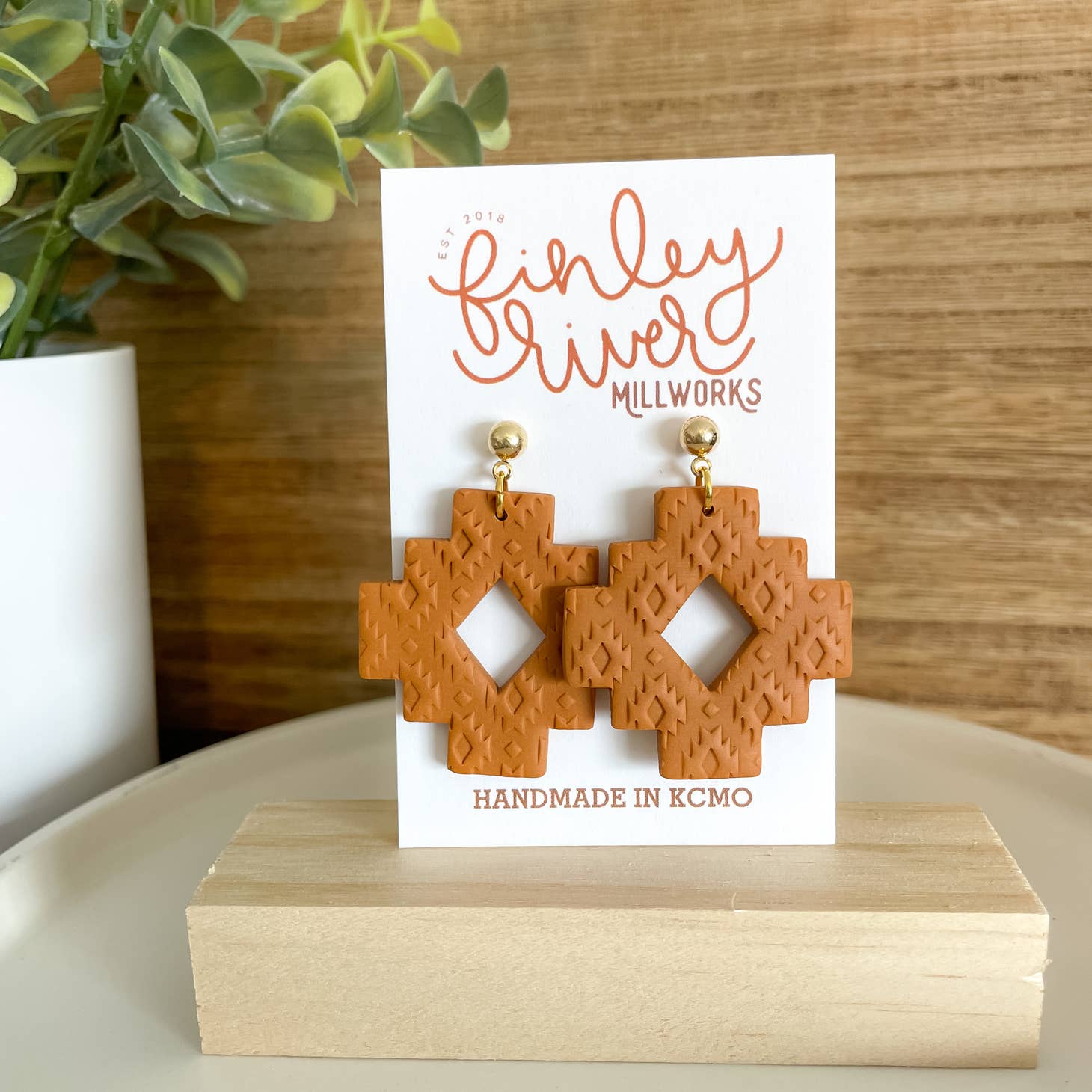 Aztec Clay Earrings - Storm and Sky Shoppe - Finley River Millworks