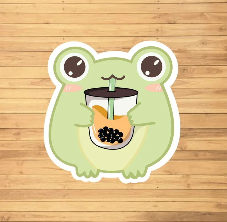 Frog With Boba Tea Sticker - Storm and Sky Shoppe