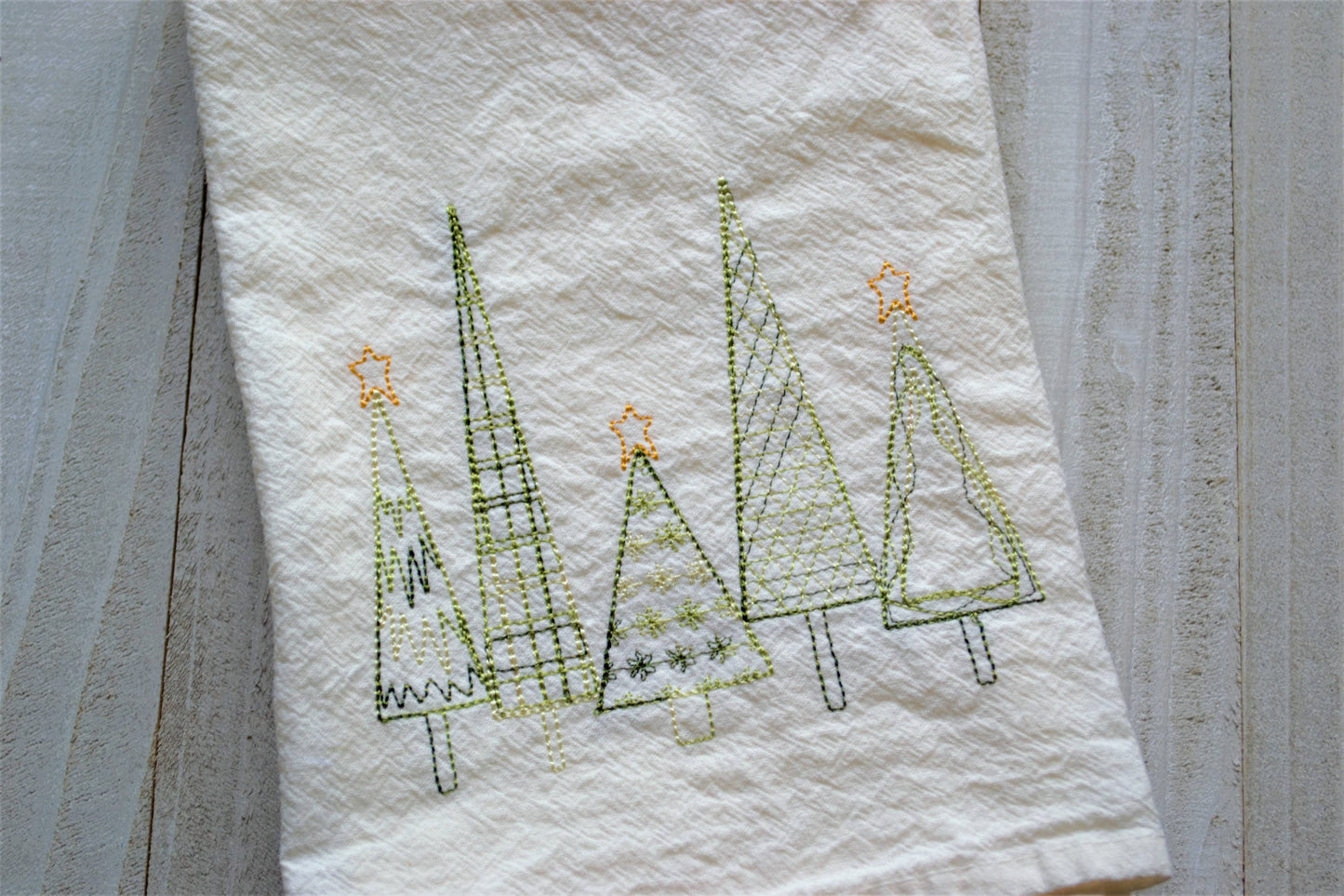 Winter Christmas Trees Tea Towel Embroidered - Holiday Decor - Storm and Sky Shoppe - SewMuchMoreStore