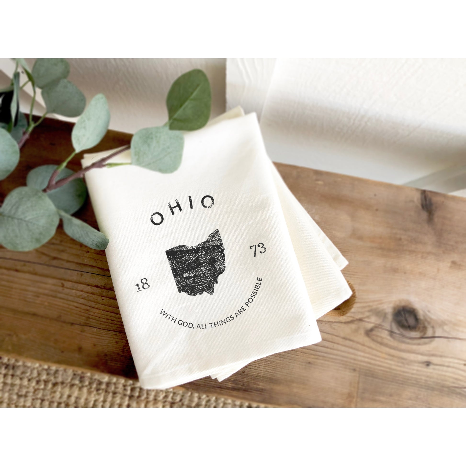 Michigan or Ohio Badge and Motto - Cotton Tea Towel - Storm and Sky Shoppe