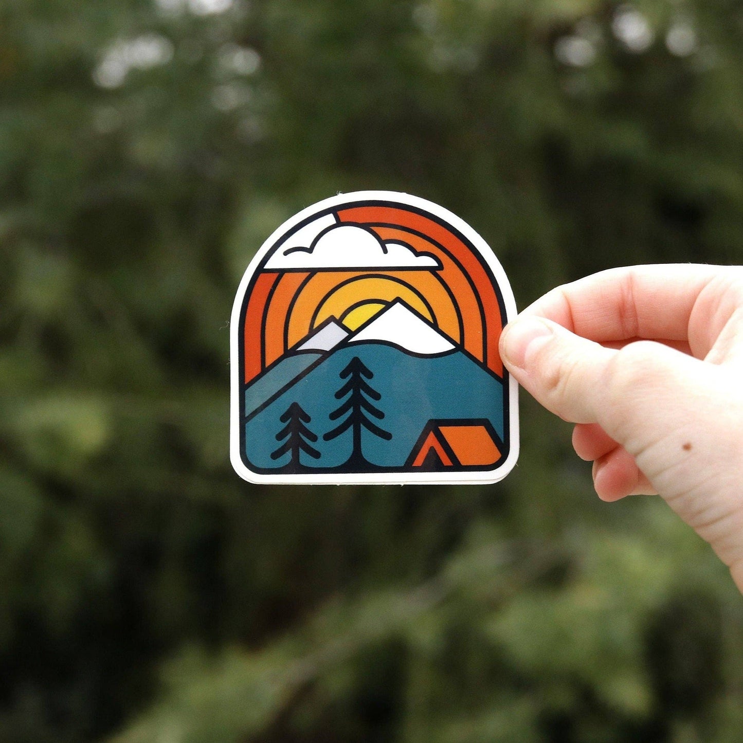 Sunset Campsite Sticker | Camping Decal | Waterproof Vinyl UV resistant Sticker for adventures outdoors - Storm and Sky Shoppe - Squatchy