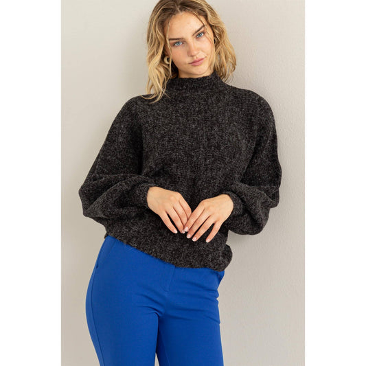 SO COOL BALLOON SLEEVE SWEATER WITH SEAM DETAIL: BLACK / L - Storm and Sky Shoppe - HYFVE