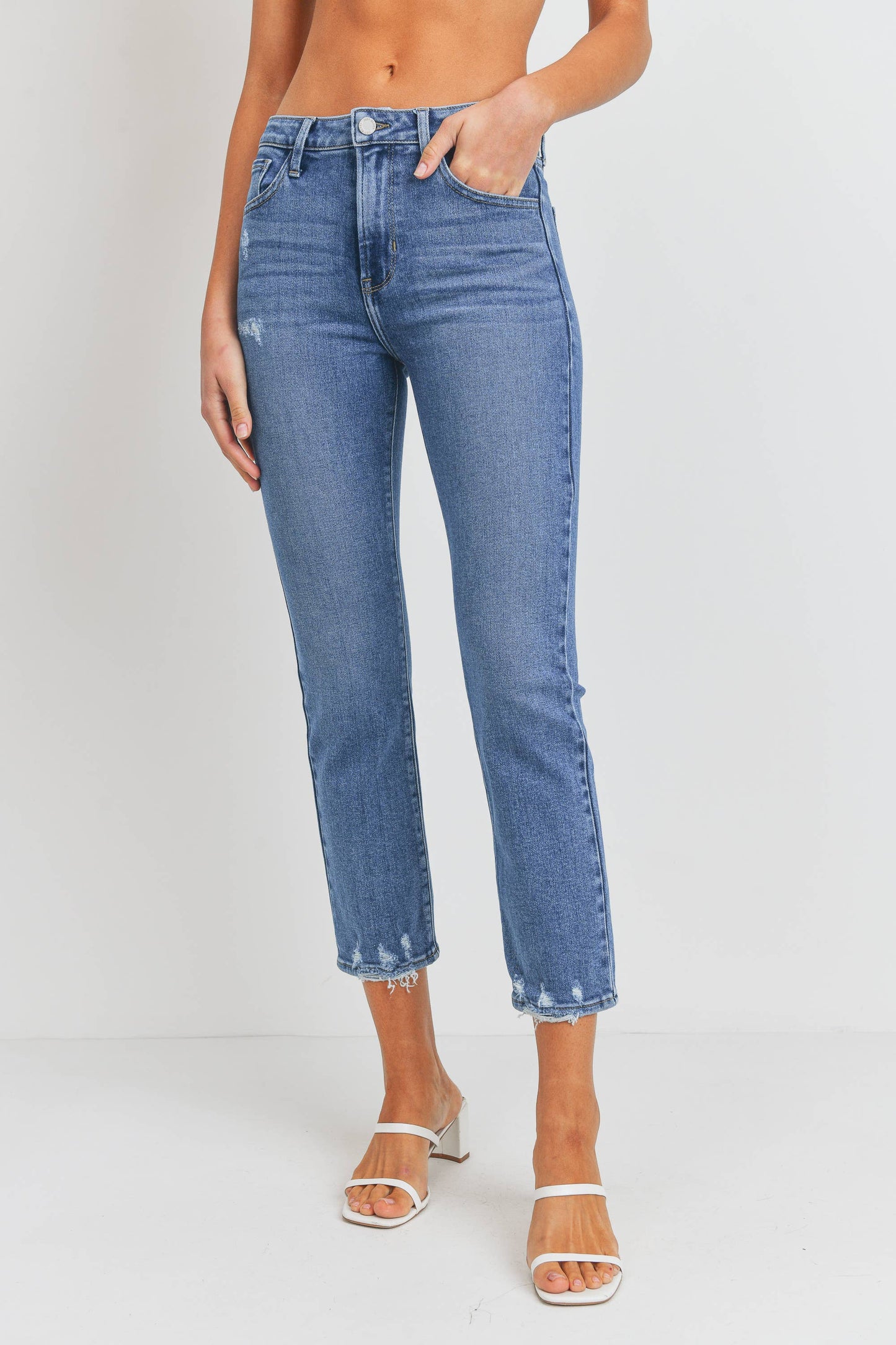 BP417J - MED - Hem Distress Slim Straight - Storm and Sky Shoppe