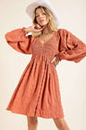 Textured Smocking V-Neck Dress
