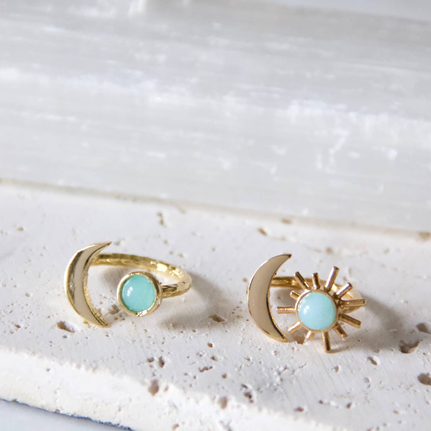 Amazonite Sun and Moon Ring - Storm and Sky Shoppe - Mesa Blue