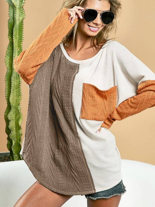 Cable Knit Color Block Top - Storm and Sky Shoppe