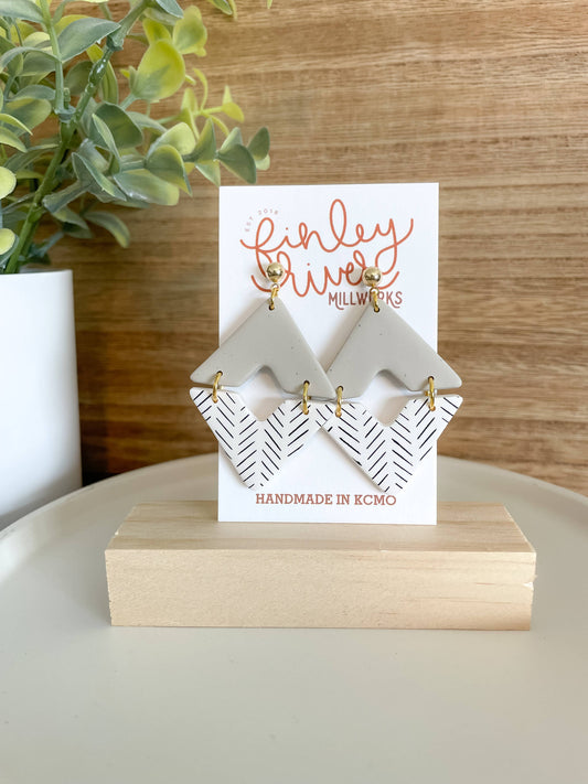 Viola | White Chevron | Clay Earrings - Storm and Sky Shoppe - Finley River Millworks