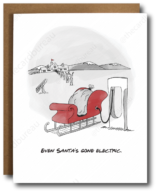 Electric Sleigh Santa Funny Christmas Card - Storm And Sky