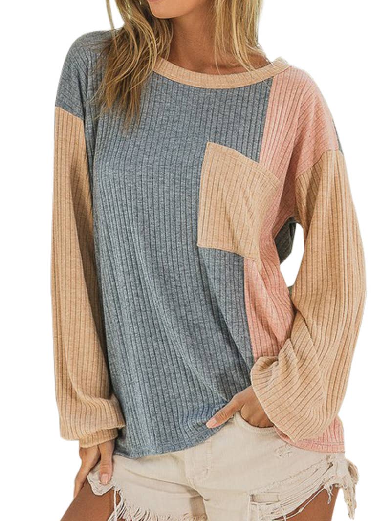 Cashmere Ribbed Color Block Top - Storm and Sky Shoppe