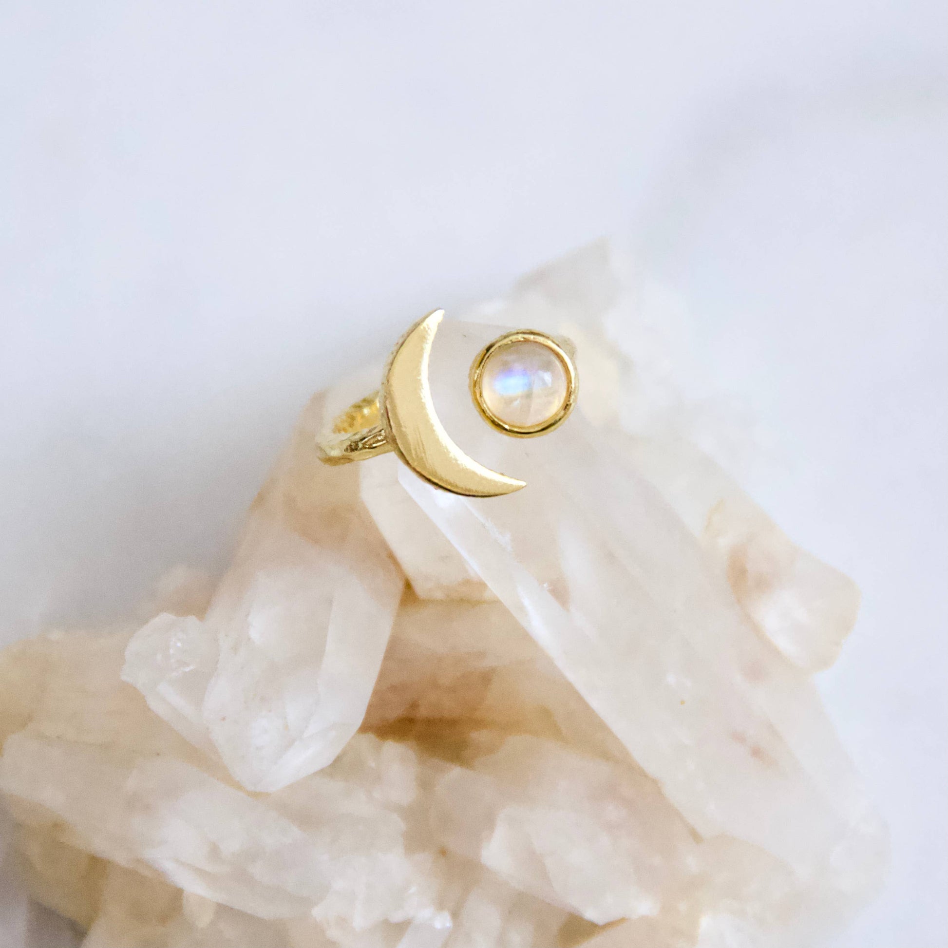 Moonstone Crescent Moon Ring - Storm and Sky Shoppe