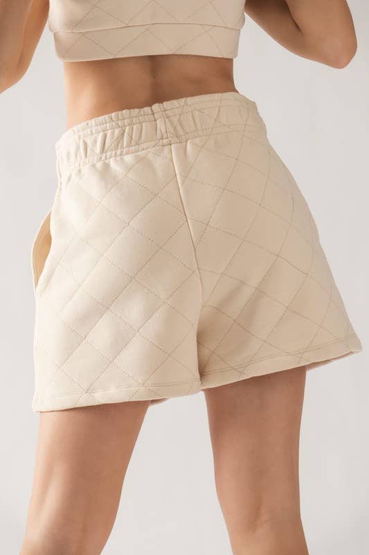DIAMOND QUILTED BRUSHED KNIT WAISTBAND SHORTS - Storm and Sky Shoppe - Urban Daizy
