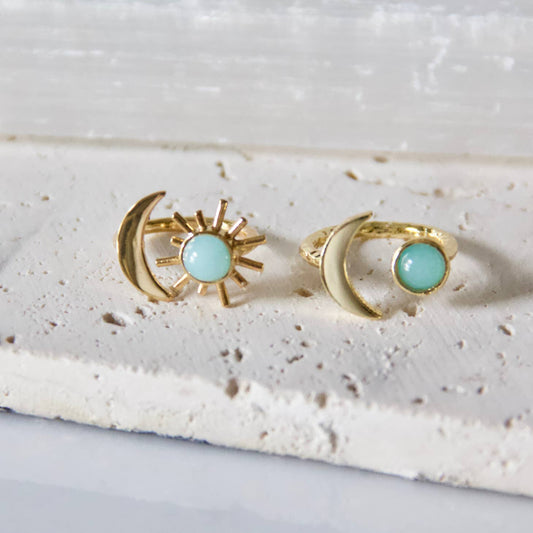 Amazonite Sun and Moon Ring - Storm and Sky Shoppe - Mesa Blue