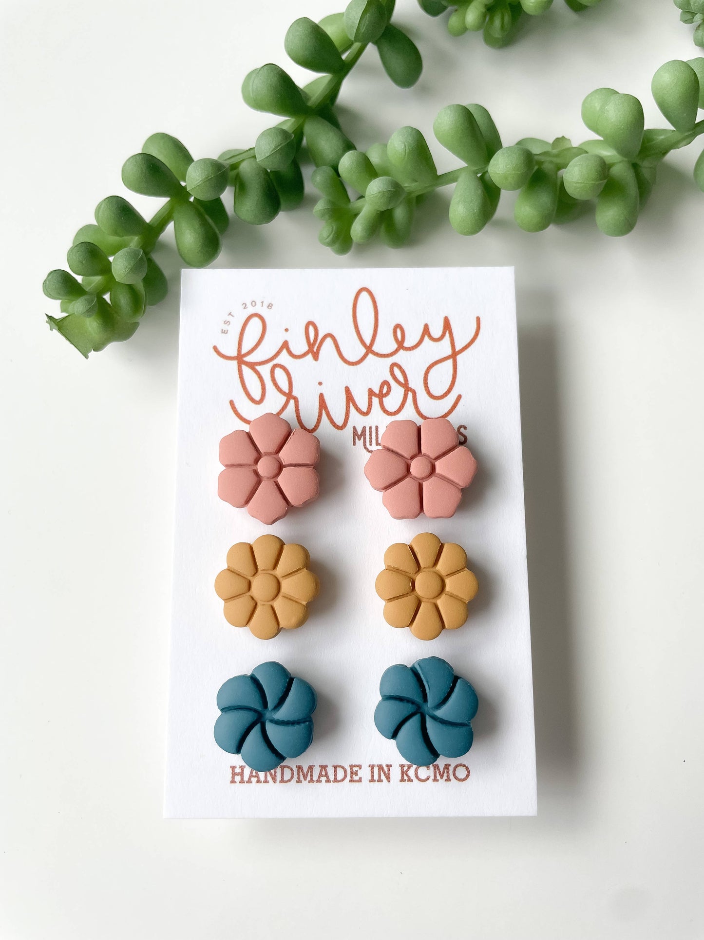 Groovy Floral Studs | Triple Pack | Clay Earrings - Storm and Sky Shoppe - Finley River Millworks