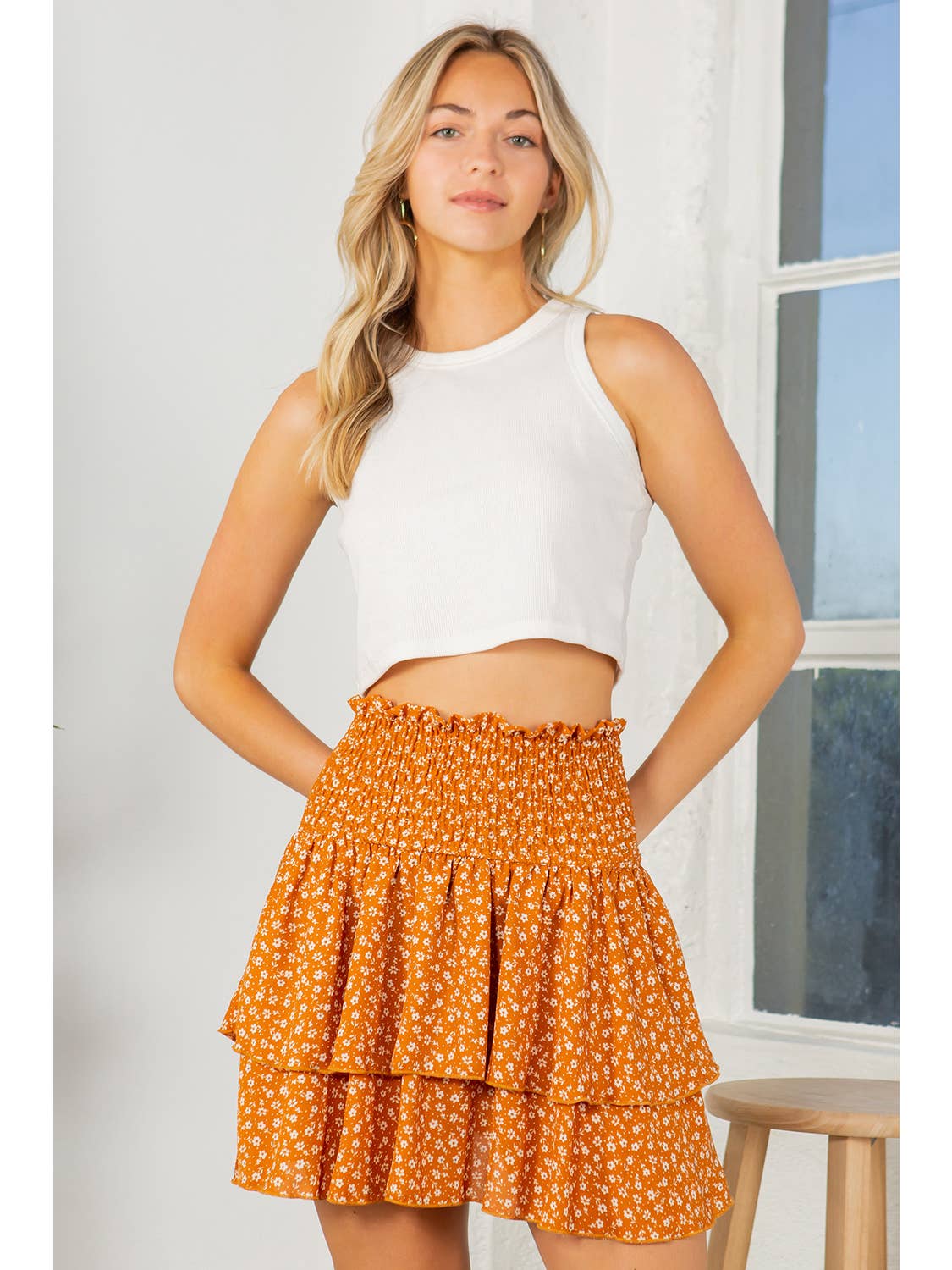 Smocked Tiered Layered Skirt - Storm and Sky Shoppe - Orange Farm Clothing