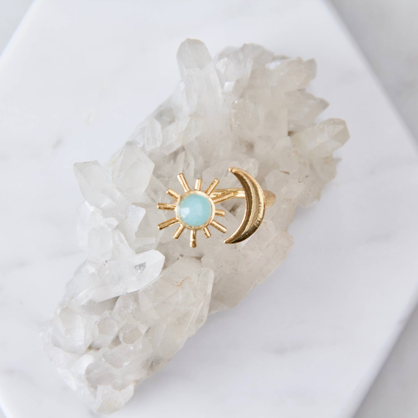 Amazonite Sun and Moon Ring - Storm and Sky Shoppe