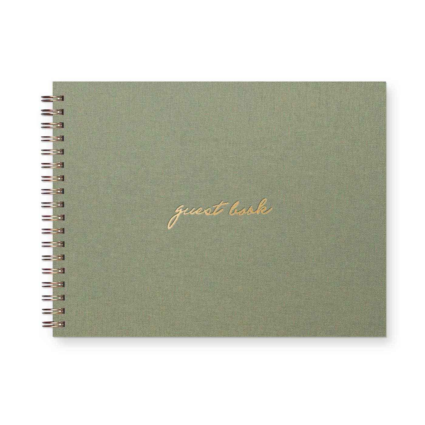 Script Guest Book: Sage Green Linen Cover | Gold Foil - Storm and Sky Shoppe