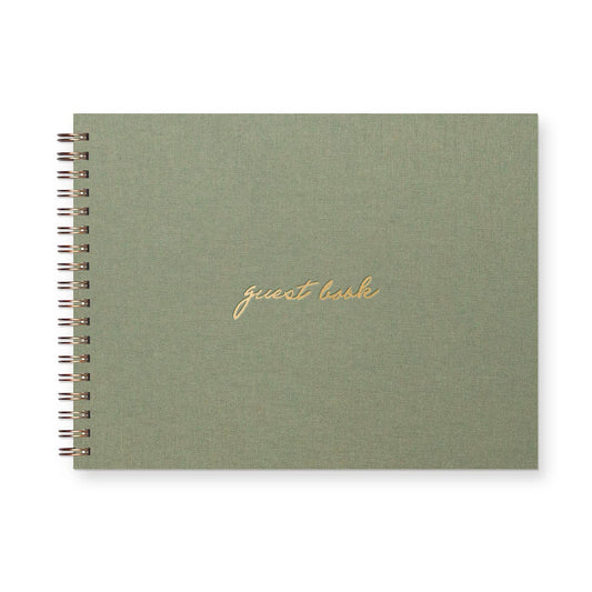 Script Guest Book: Sage Green Linen Cover | Gold Foil - Storm and Sky Shoppe