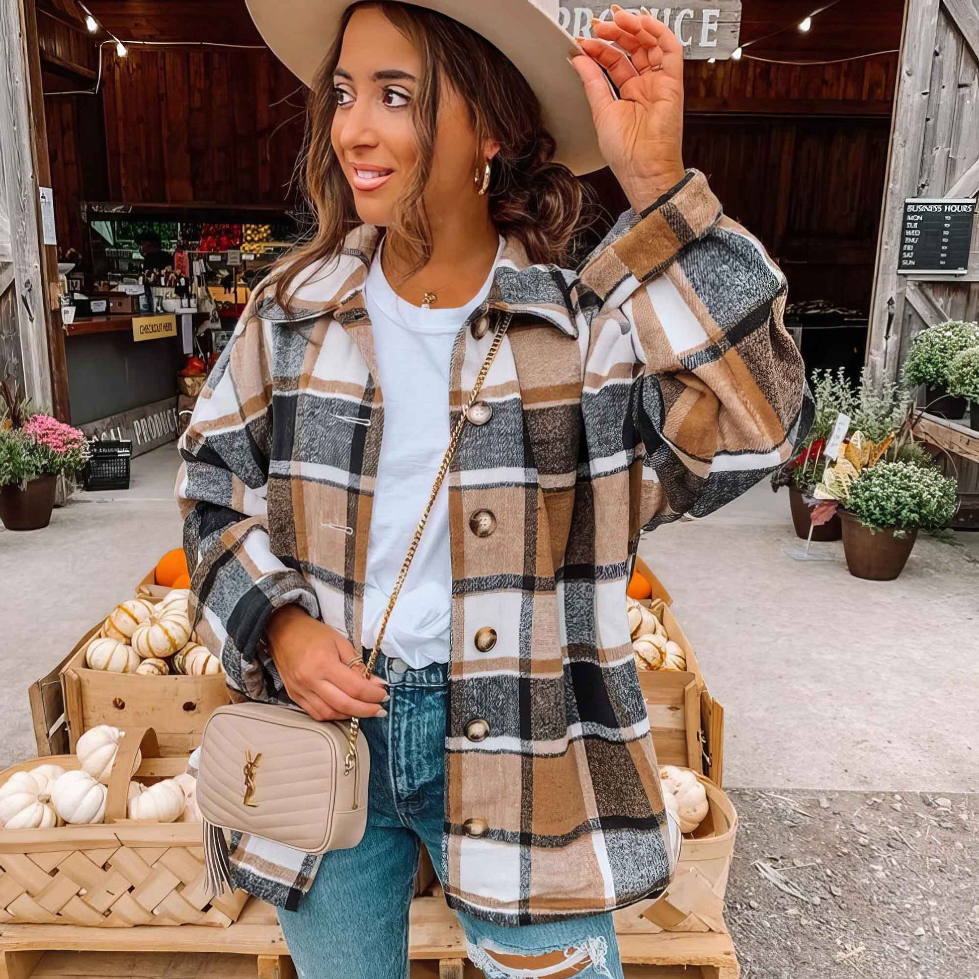 Fall Colored Flannel Shacket: LG / Brown - Storm and Sky Shoppe - Love Bug Apparel