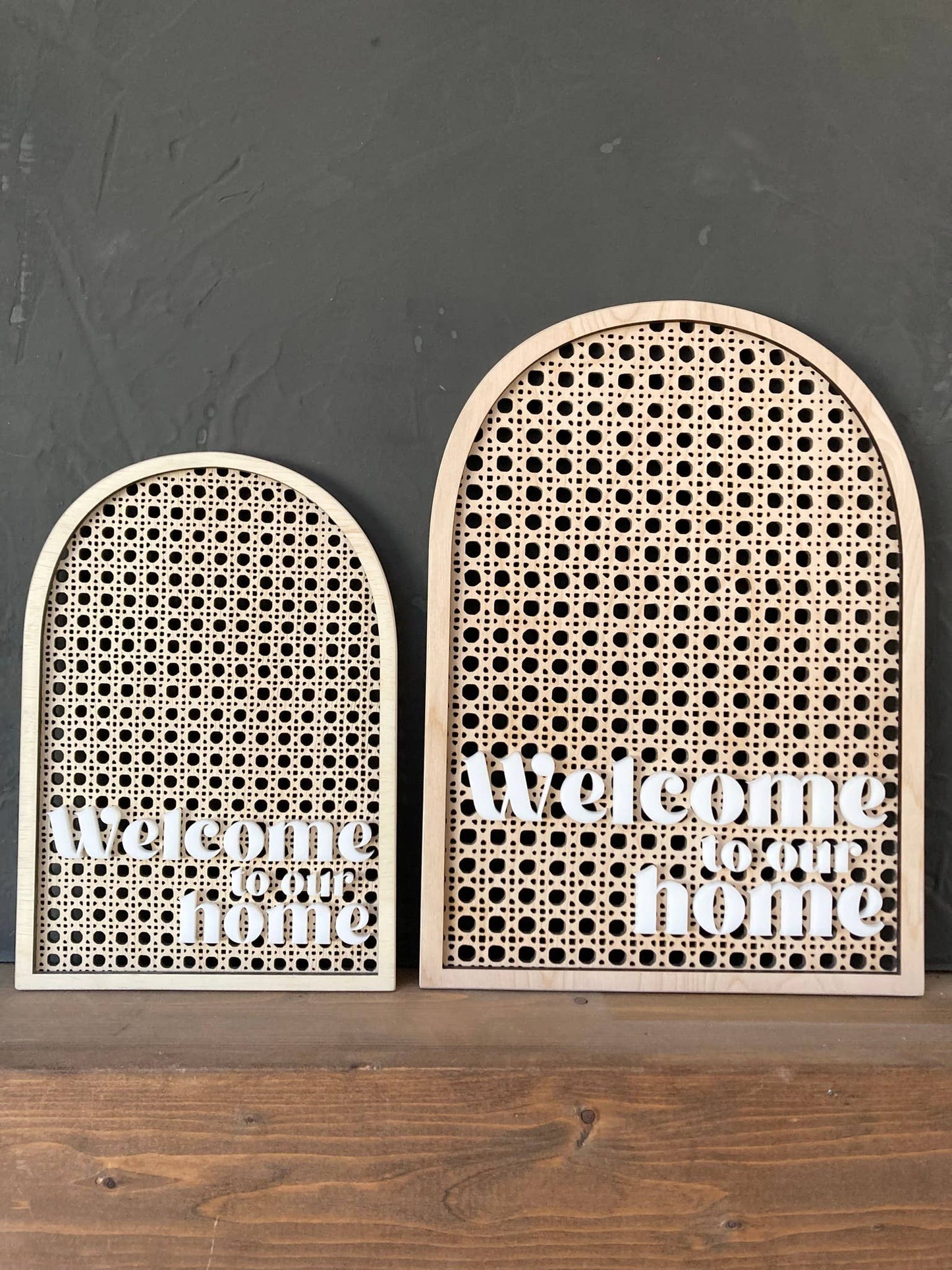 Rattan Arch Welcome to Our Home - Storm and Sky Shoppe - Cope and Co Custom Signs