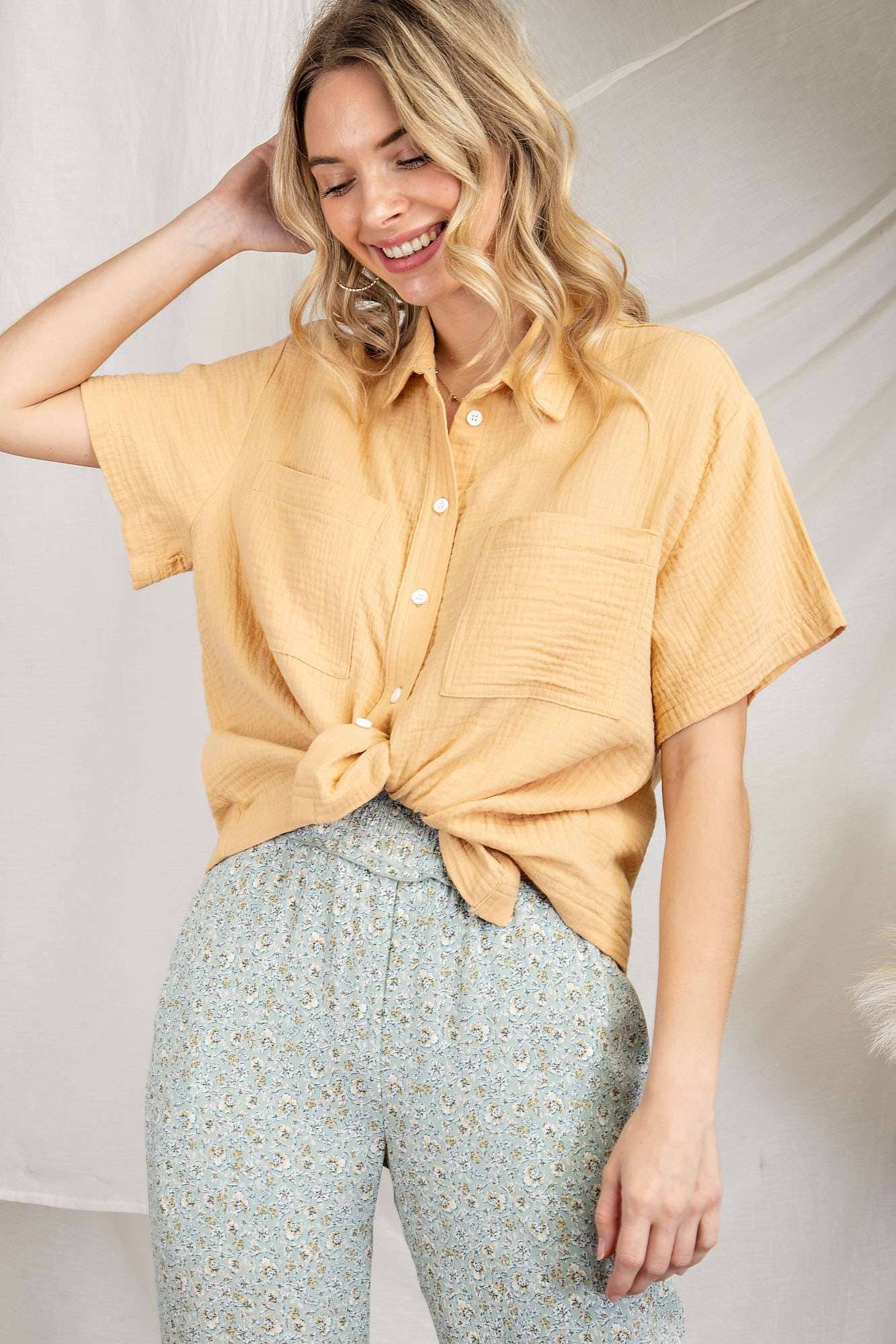 ITM8063 COTTON GAUZE CROPPED WOVEN SHIRT - Storm and Sky Shoppe
