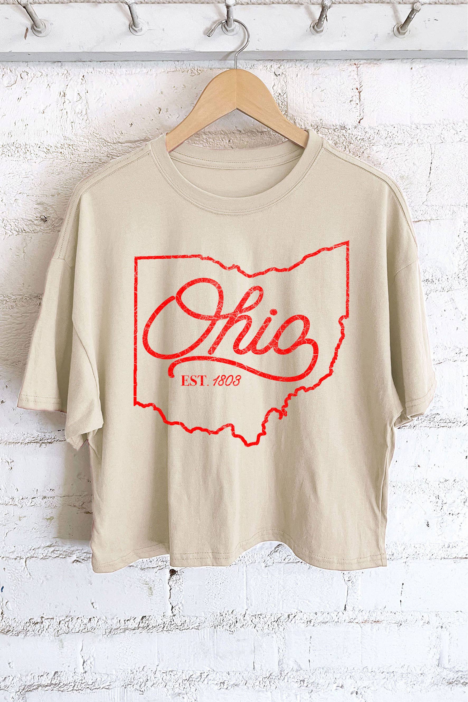 OHIO STATE PUFF GRAPHIC LONG CROP TOP: STONE - Storm and Sky Shoppe