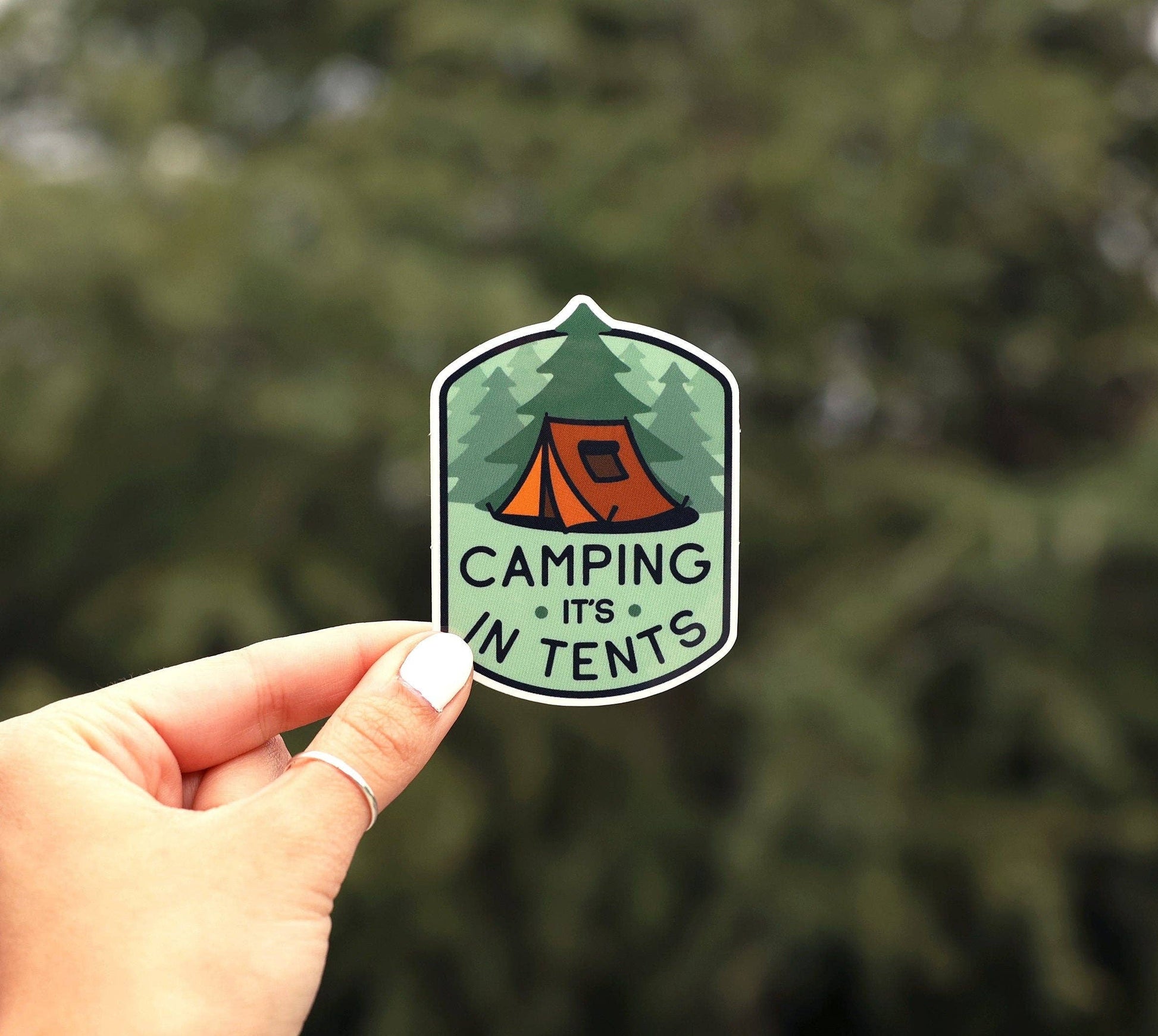 Camping, it's in tents Sticker | Camping Decal | Waterproof Vinyl UV resistant Sticker for adventures outdoors - Storm and Sky Shoppe - Squatchy
