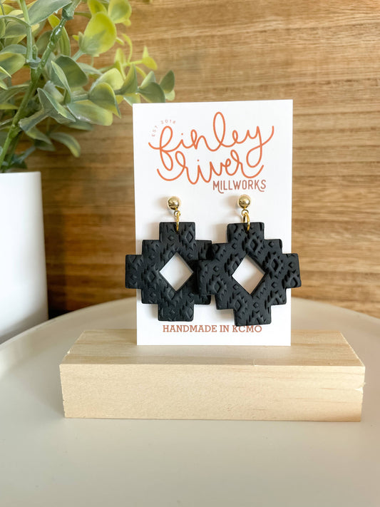 Aztec | Textured Black | Clay Earrings - Storm and Sky Shoppe - Finley River Millworks