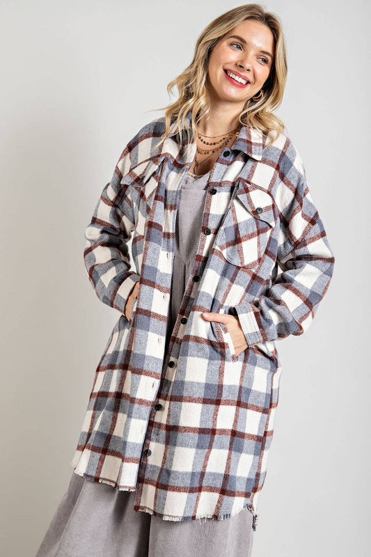 PLAID SHIRT JACKET WITH CHEST AND SIDE POCKET - Storm and Sky Shoppe