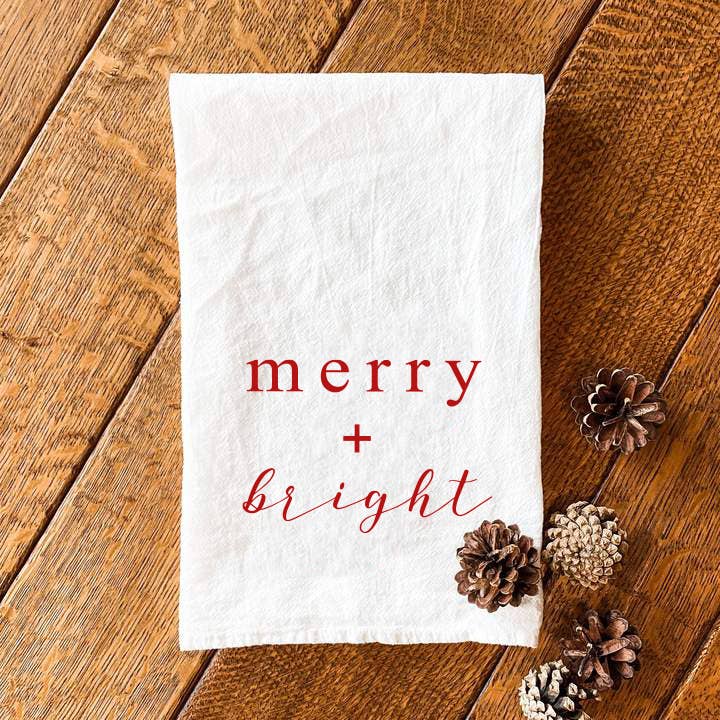 Merry + Bright Script - Christmas Tea Towel - Storm And Sky
