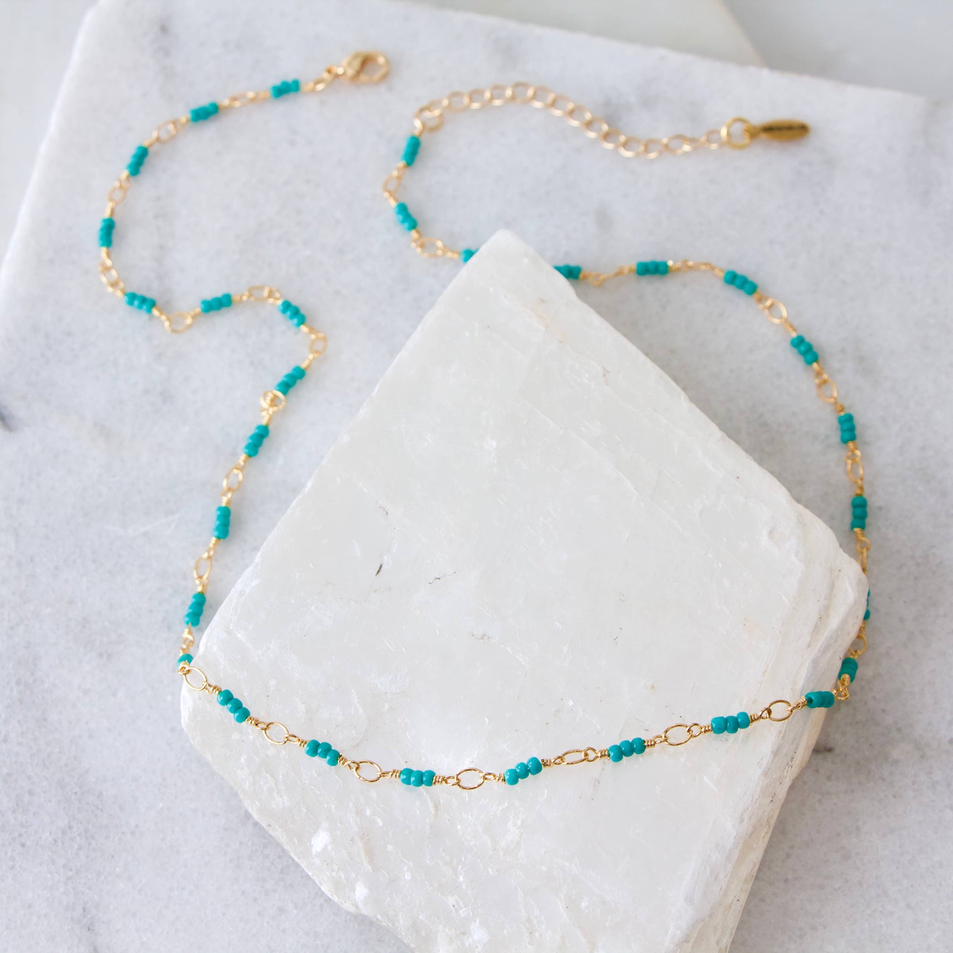 Turquoise Beaded Choker Necklace - Seed Bead - Storm and Sky Shoppe