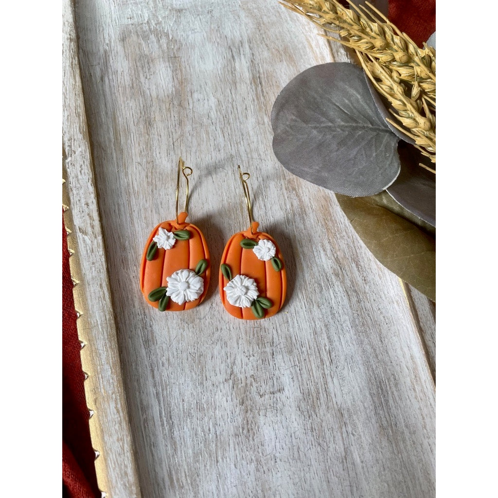Floral Pumpkin Clay Hoop Earrings - Storm and Sky Shoppe