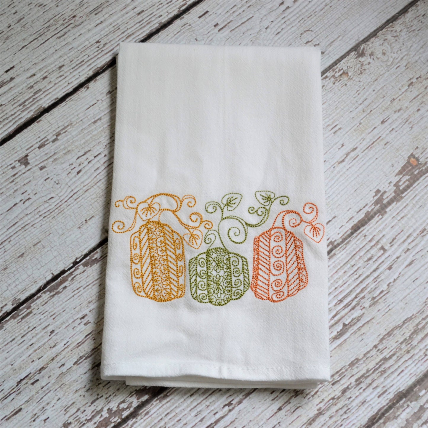 Fall Lace Pumpkins Tea Towel - Embroidered - Halloween Fall - Storm and Sky Shoppe - SewMuchMoreStore
