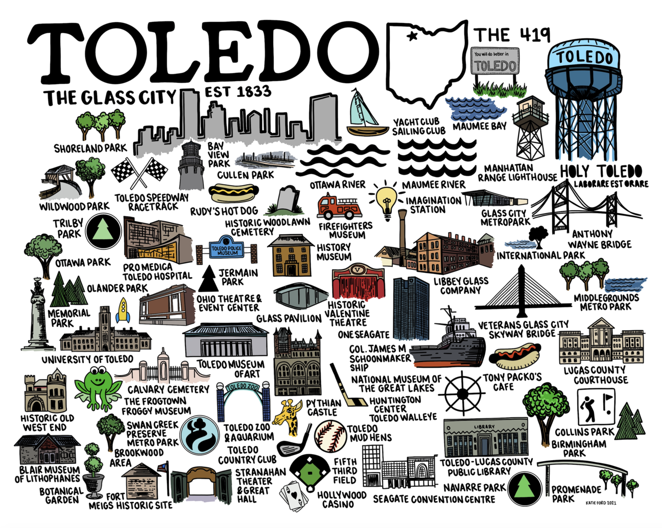 Toledo Ohio Map Color - Storm and Sky Shoppe