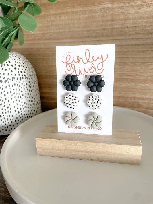 Flower Triple Pack | Neutrals | Clay Earrings: Gold Findings - Storm and Sky Shoppe