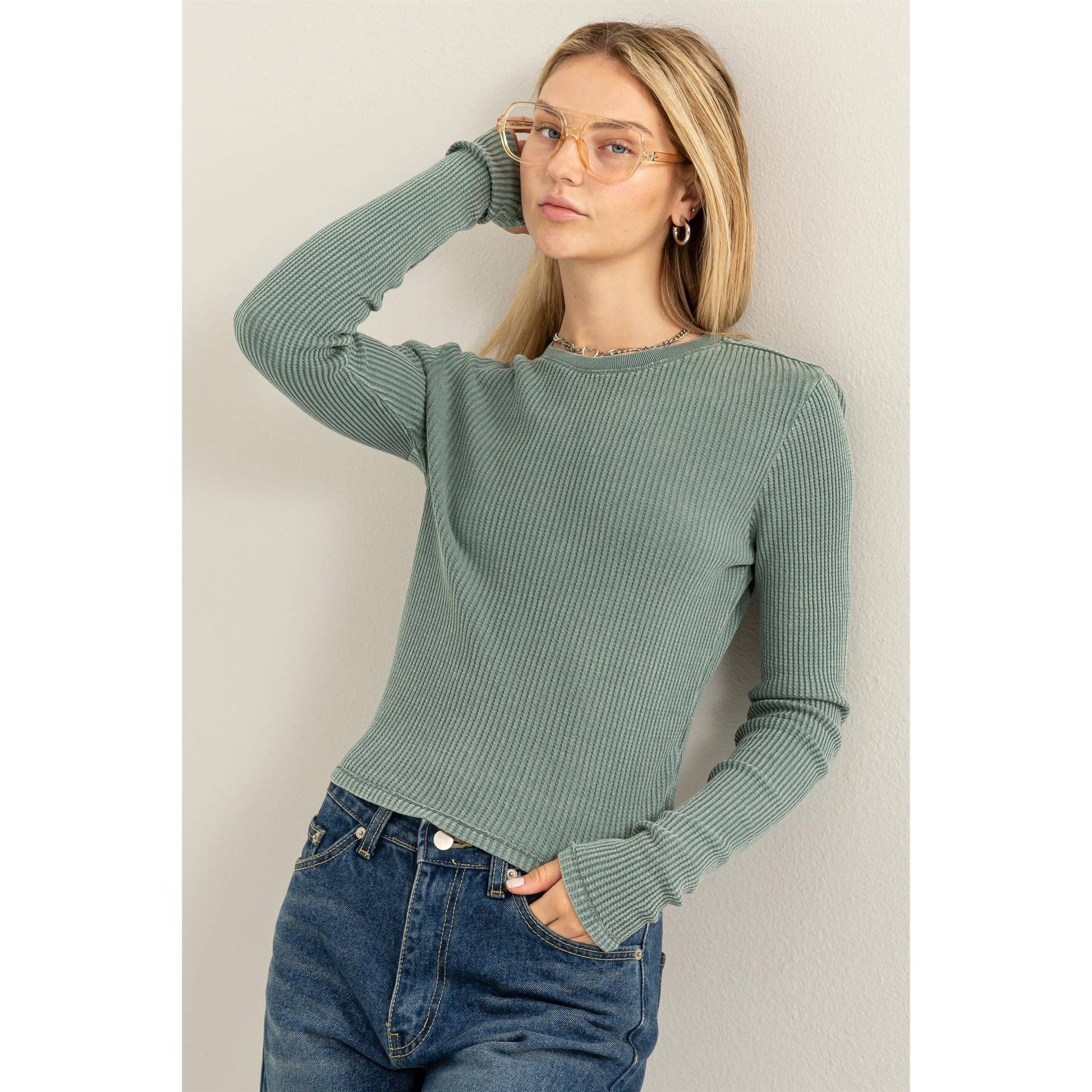 CHILL VIBES WAFFLE LONG SLEEVE TOP - Storm and Sky Shoppe - HYFVE